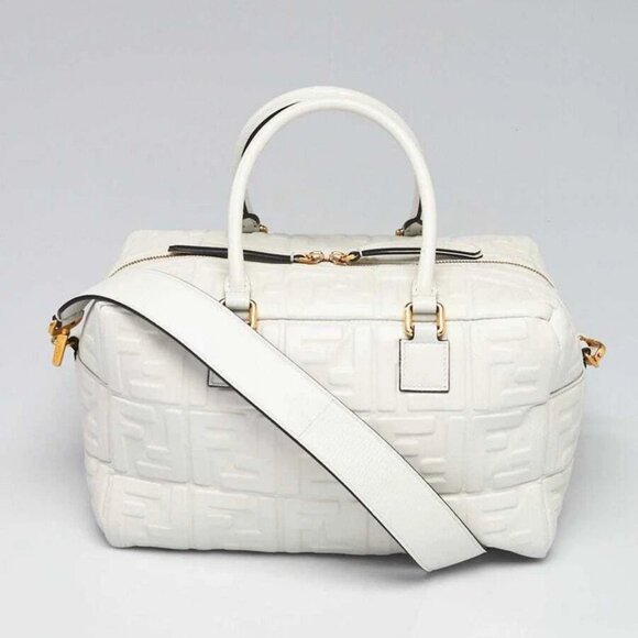 Fendi White Embossed FF Leather Bauletto Piccolo 1974 Bag 8BL141 - Picture 1 of 11